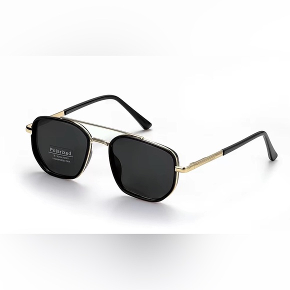 Accessories - Polarized Black & Gold Square Sunglasses